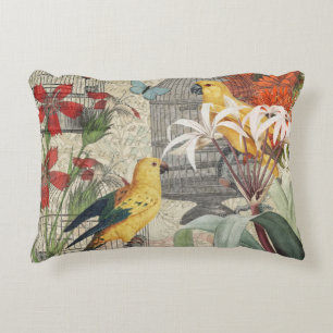 Vintage Botanical Bird Nature Antique Tropical Decorative Cushion