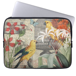 Vintage Botanical Bird Nature Antique Tropical  Laptop Sleeve