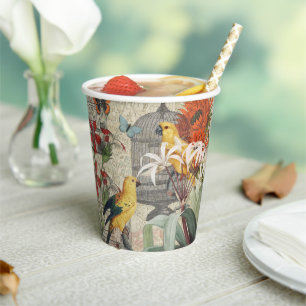 Vintage Botanical Bird Nature Antique Tropical Paper Cups