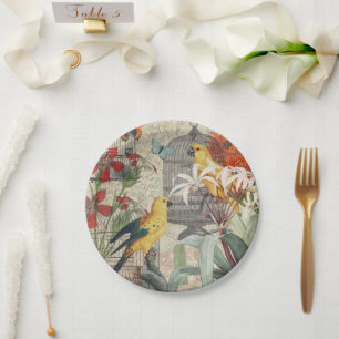 Vintage Botanical Bird Nature Antique Tropical Paper Plate