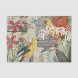 Vintage Botanical Bird Nature Antique Tropical Tissue Paper