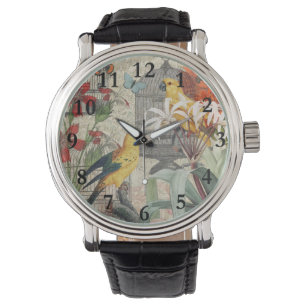 Vintage Botanical Bird Nature Antique Tropical  Watch