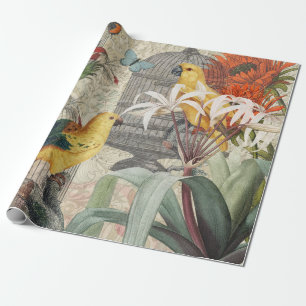 Vintage Botanical Bird Nature Antique Tropical  Wrapping Paper