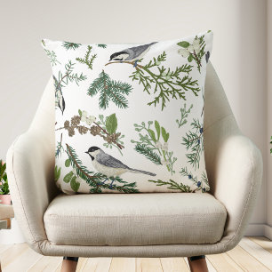 Vintage Botanical Bird Pillow Cottagecore Decor