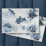 Vintage Botanical Birds Blue Flowers Decoupage Tis Tissue Paper<br><div class="desc">"Vintage Botanical Birds Blue Flowers Decoupage Tissue Paper, heavy weight tissue paper for decoupage or gift giving." Antique script handwritten letter with seals and stamps are the soft greyed background for the vintage floral in soft dusty blue all the way to navy. Art graphically designed by internationally licensed artist and...</div>