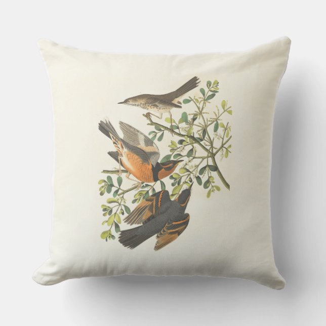 Vintage Botanical Birds Illustration Throw Pillow (Front)