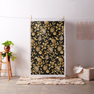 Vintage Botanical Black & Gold Floral Toile Cotton Fabric