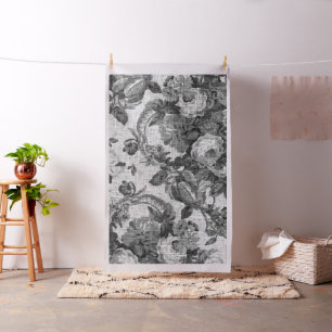 Vintage Botanical Black White #5 Floral Toile Fabric