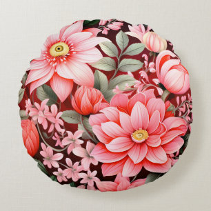 Vintage Botanical Blooming Flower Garden Round Cushion