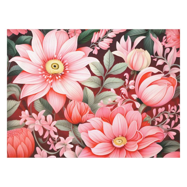Vintage Botanical Blooming Flower Garden Tablecloth (Front (Horizontal))