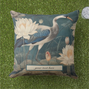 Vintage botanical blue crane customisable cushion