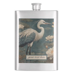 Vintage botanical blue crane customisable  hip flask