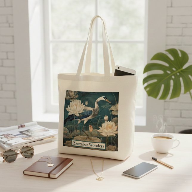 Vintage botanical blue crane customisable  tote bag (Creator Uploaded)