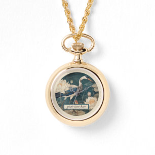 Vintage botanical blue crane customisable  watch