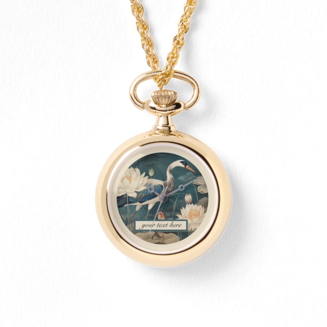 Vintage botanical blue crane customisable  watch (Front)