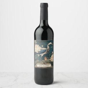 Vintage botanical blue crane customisable  wine label
