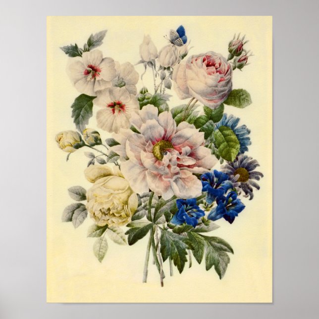 Vintage Botanical Bouquet of Mixed Flowers Poster (Front)