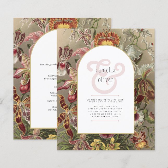 Vintage Botanical Burgundy Floral Wedding Invite (Front/Back)