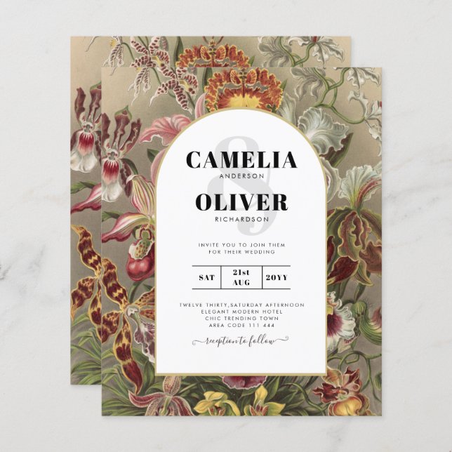 Vintage Botanical Burgundy Floral Wedding Invite (Front/Back)