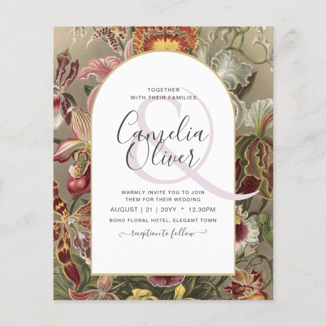 Vintage Botanical Burgundy Floral Wedding Invite Flyer (Front)