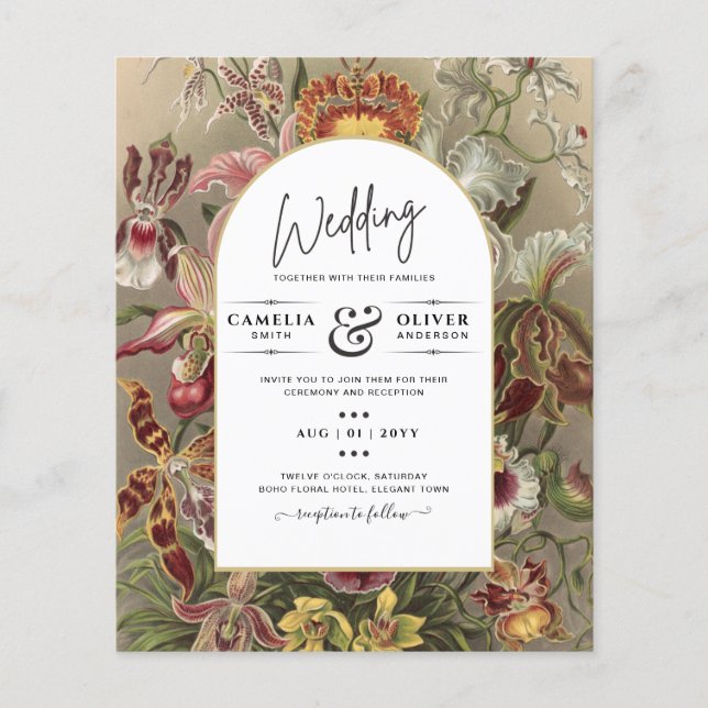 Vintage Botanical Burgundy Floral Wedding Invite Flyer (Front)