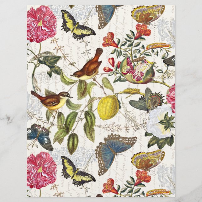 Vintage Botanical Butterflies Paper Sheet (Front)