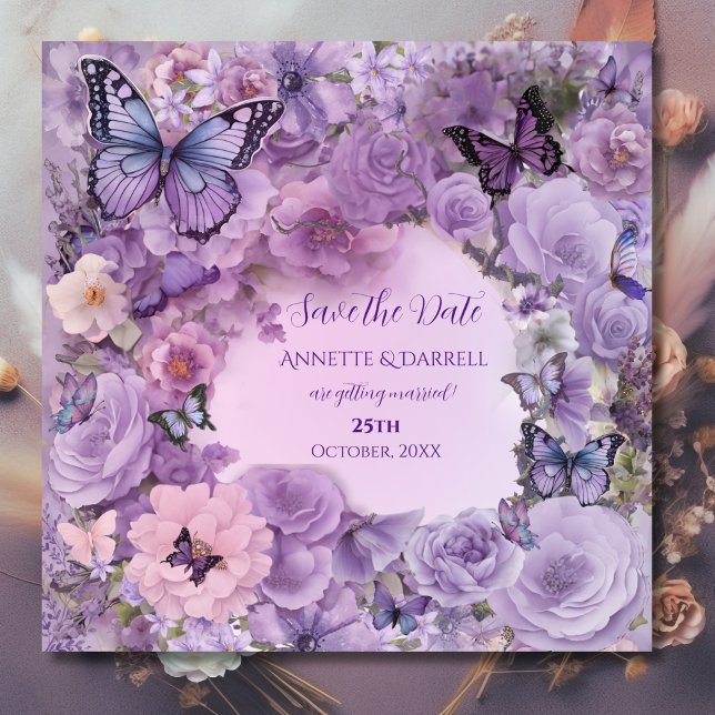 Vintage Botanical Butterfly Lavender Wedding Save The Date (Creator Uploaded)