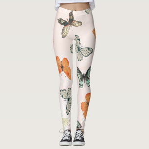 Vintage Botanical Butterfly Print Cream Leggings