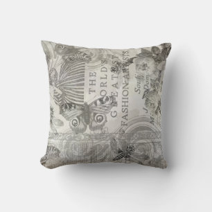 vintage Botanical Butterfly Script Black and white Cushion