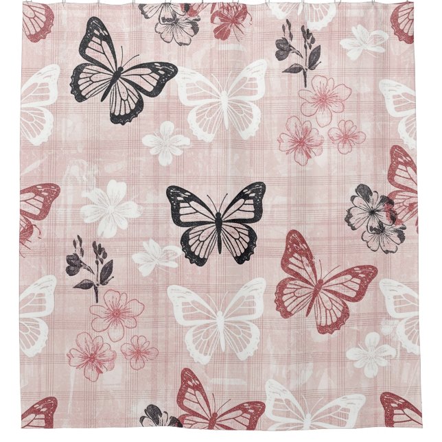 Vintage Botanical Butterfly Toile Pattern (1) Shower Curtain (Front)