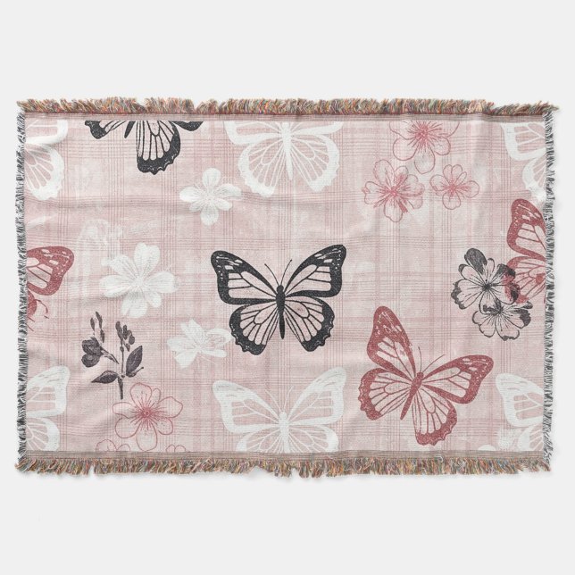 Vintage Botanical Butterfly Toile Pattern (1) Throw Blanket (Front)