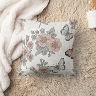 Vintage Botanical Butterfly Toile Pattern (2) Cushion