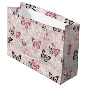 Vintage Botanical Butterfly Toile Pattern (2) Large Gift Bag
