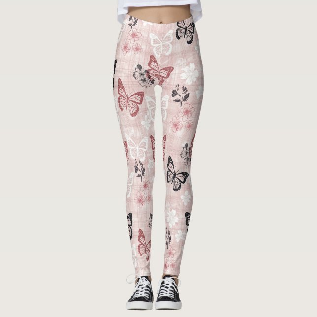 Vintage Botanical Butterfly Toile Pattern (2) Leggings (Front)