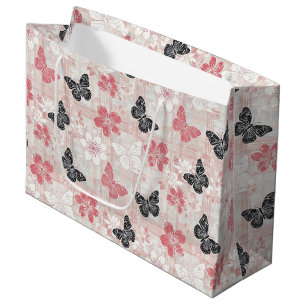 Vintage Botanical Butterfly Toile Pattern (3) Large Gift Bag