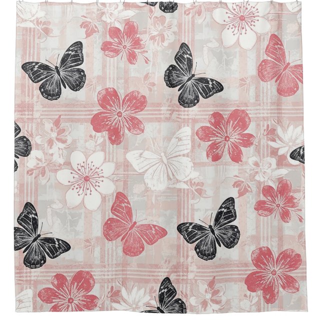 Vintage Botanical Butterfly Toile Pattern (3) Shower Curtain (Front)
