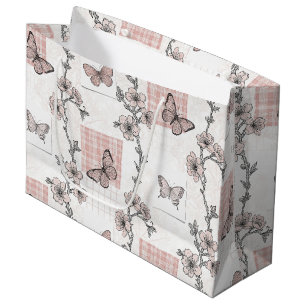 Vintage Botanical Butterfly Toile Pattern (4) Large Gift Bag