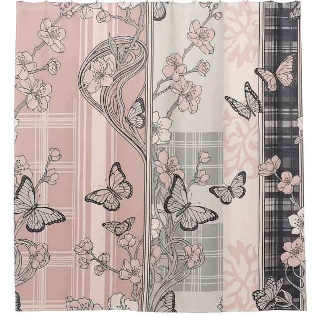 Vintage Botanical Butterfly Toile Pattern (4) Shower Curtain (Front)