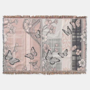 Vintage Botanical Butterfly Toile Pattern (4) Throw Blanket