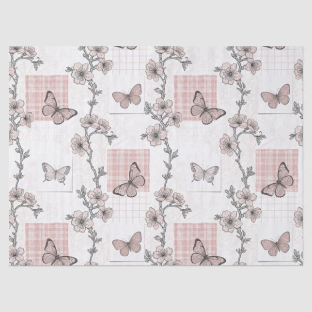 Vintage Botanical Butterfly Toile Pattern (4) Tissue Paper (Front)