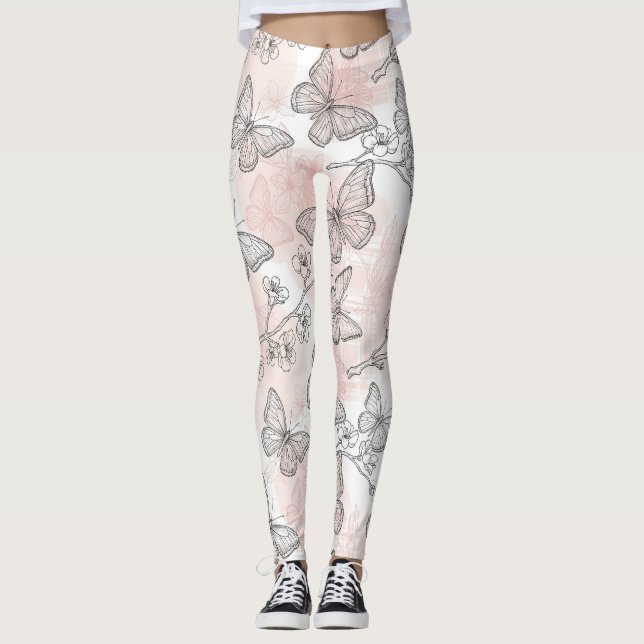 Vintage Botanical Butterfly Toile Pattern (5) Leggings (Front)