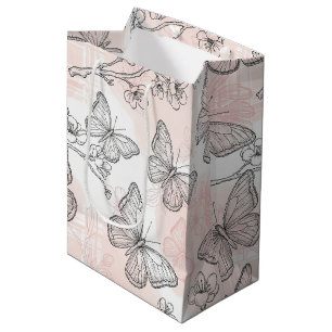 Vintage Botanical Butterfly Toile Pattern (5) Medium Gift Bag