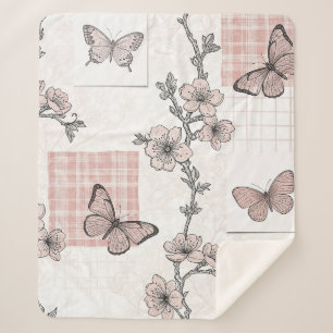 Vintage Botanical Butterfly Toile Pattern (5) Sherpa Blanket