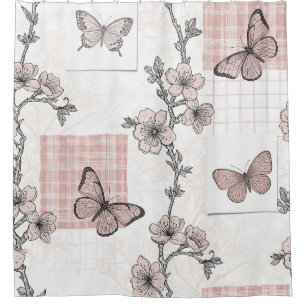 Vintage Botanical Butterfly Toile Pattern (5) Shower Curtain
