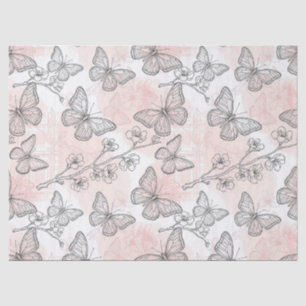 Vintage Botanical Butterfly Toile Pattern (5) Tissue Paper