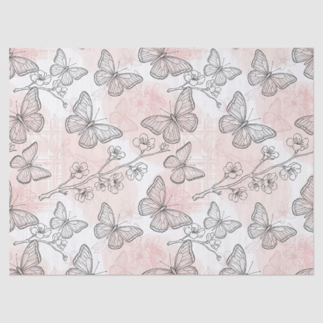Vintage Botanical Butterfly Toile Pattern (5) Tissue Paper (Front)
