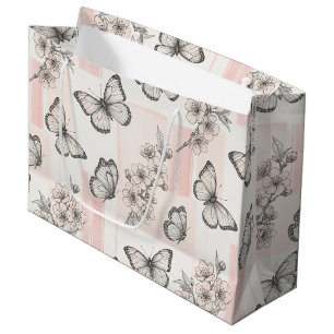 Vintage Botanical Butterfly Toile Pattern (7) Large Gift Bag