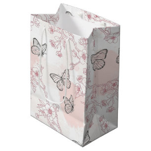 Vintage Botanical Butterfly Toile Pattern (8) Medium Gift Bag