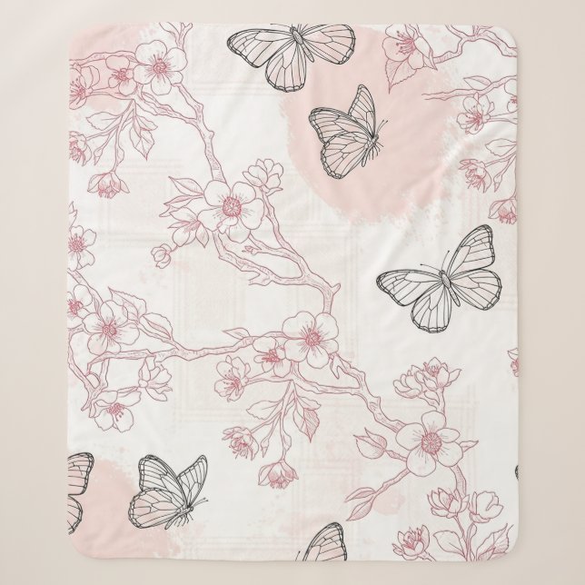 Vintage Botanical Butterfly Toile Pattern (8) Sherpa Blanket (Front)