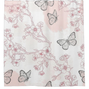 Vintage Botanical Butterfly Toile Pattern (8) Shower Curtain